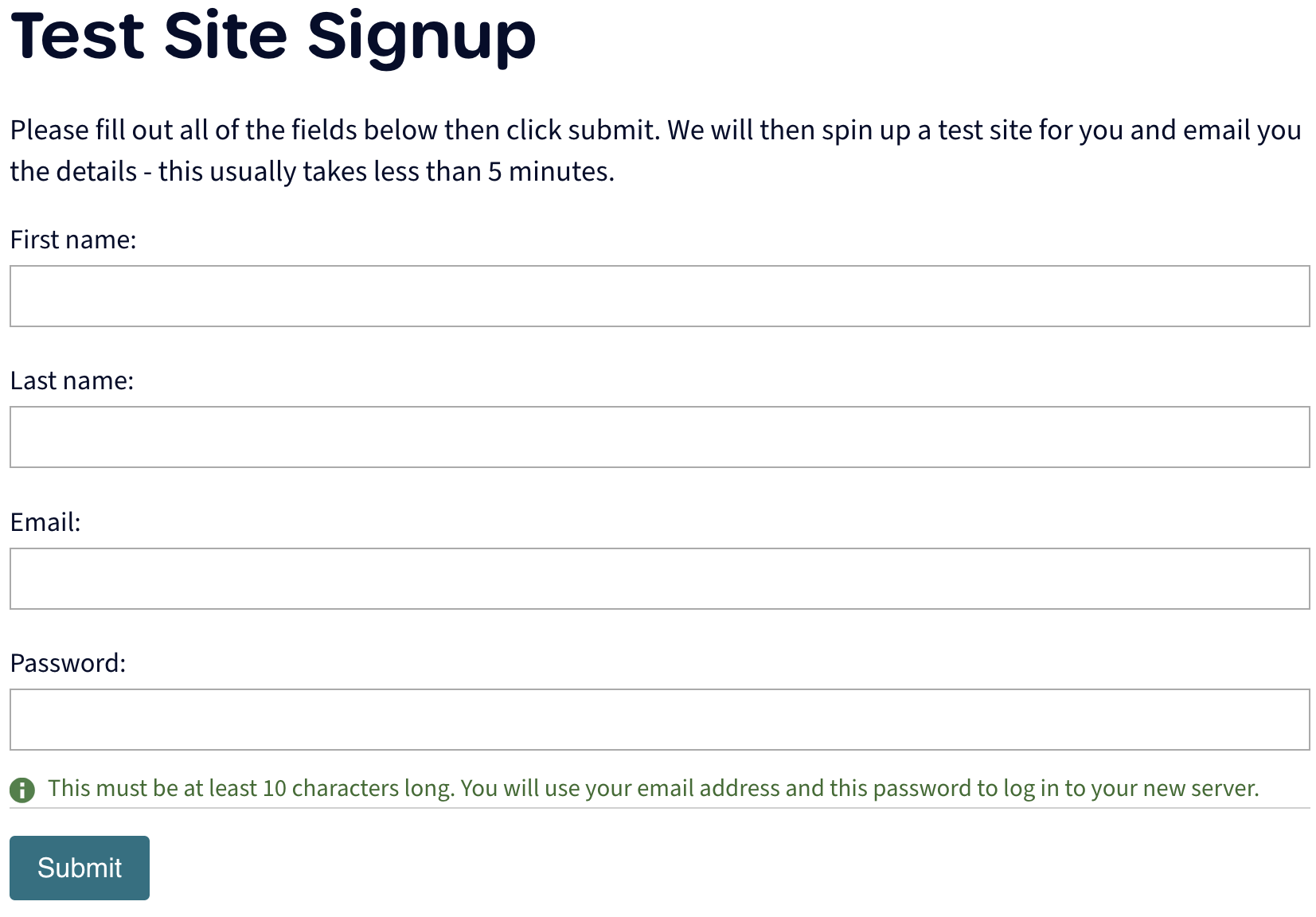 Ampletracks instance-on-demand registration form